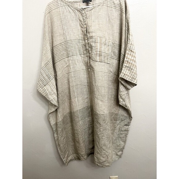 Oska OSFA Linen Shift Dress Maxi Lagenlook Patchwork Gray OS $475 Originally - Picture 2 of 9